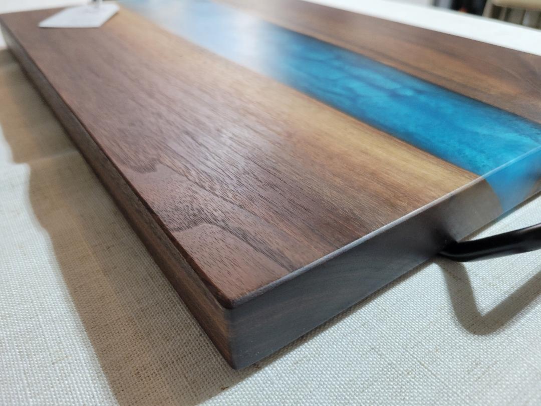 Charcuterie River Board, 12x18" Walnut with Turquoise Resin