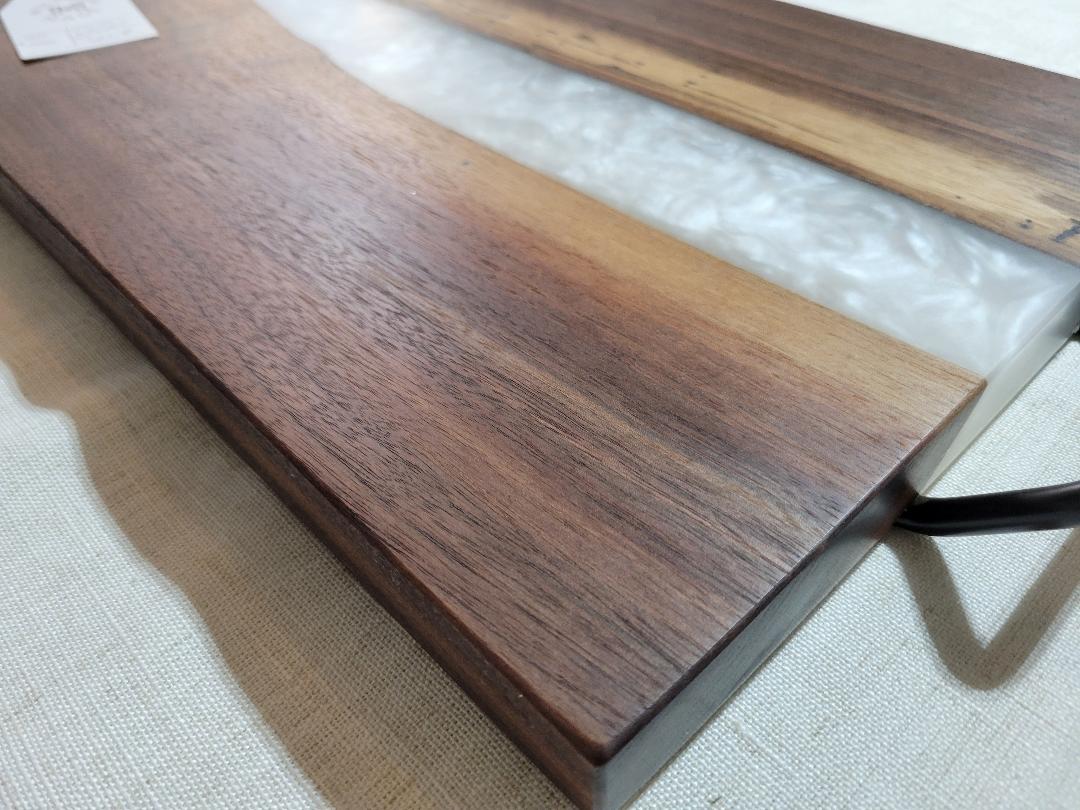 Charcuterie River Board, 12x18" Walnut with White Pearl Resin
