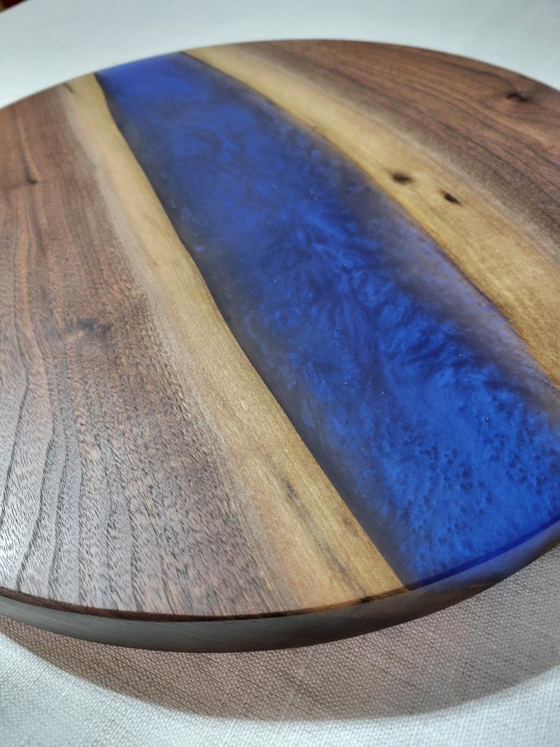 Lazy Susan 16", Walnut with Pacific Blue Resin