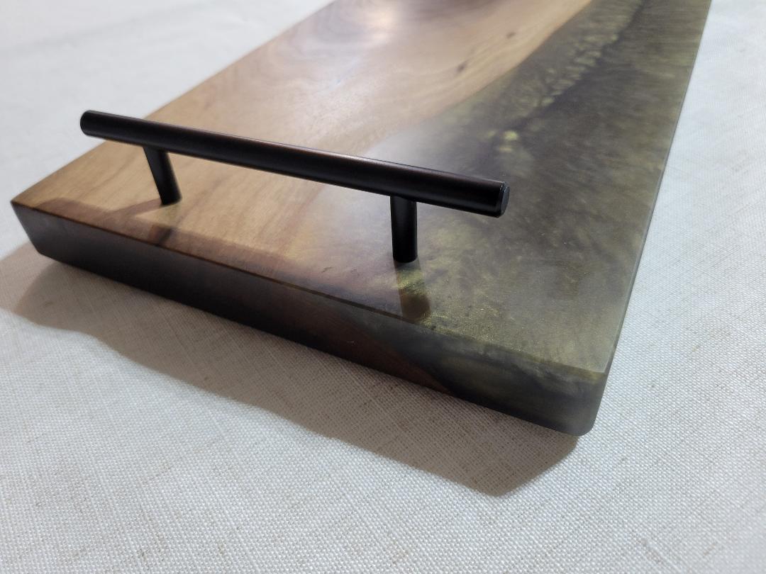 Charcuterie River Board, 9x18" Walnut with Olive Green Resin