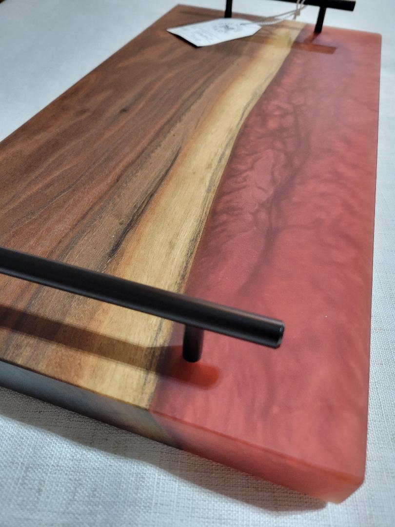 Charcuterie River Board, 9x18" Walnut with Red Resin