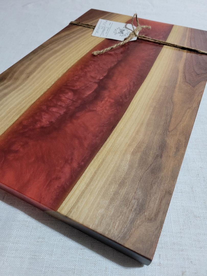 Charcuterie River Board, 12x18" Walnut with Red Resin