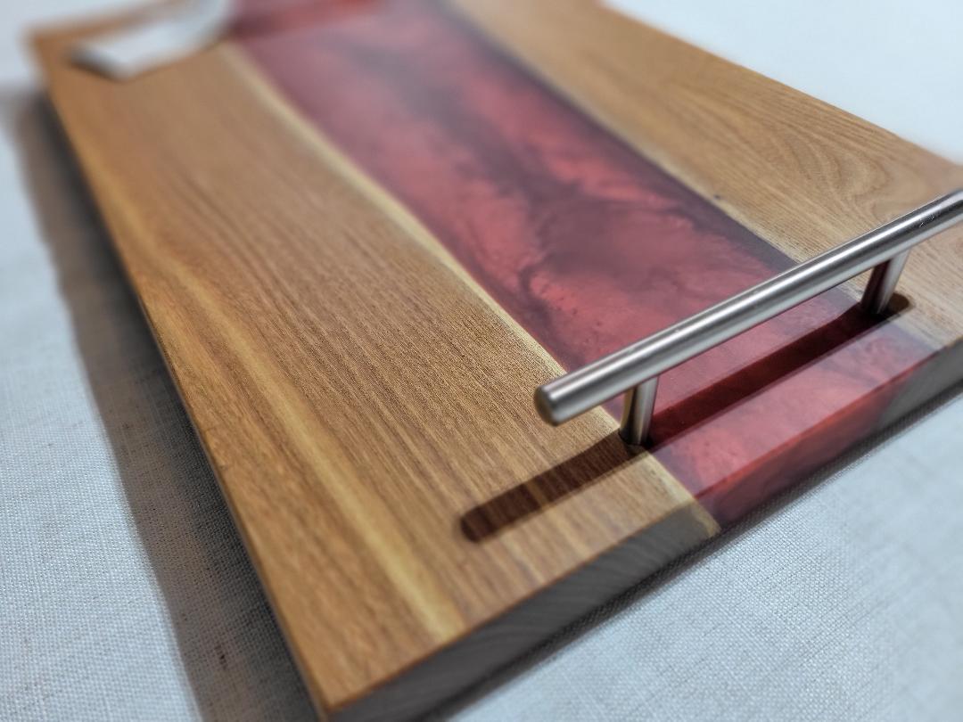 Charcuterie River Board, 12x18" Elm with Red Resin