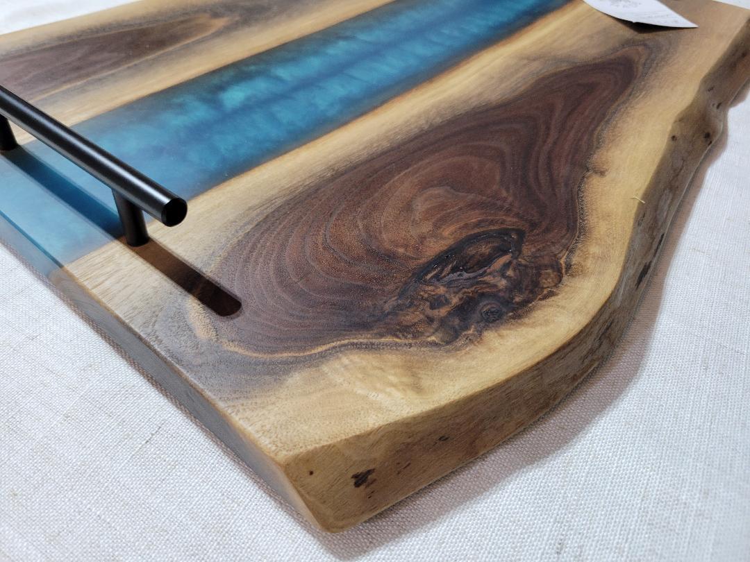 Charcuterie River Board, 15x18" Walnut with Mermaid Dust Resin