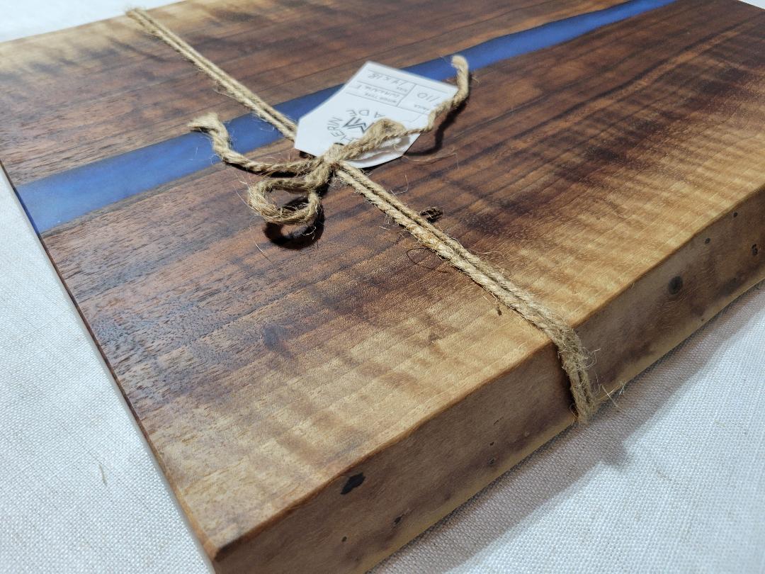 Charcuterie River Board, 14x18" Walnut with Pacific Blue Resin