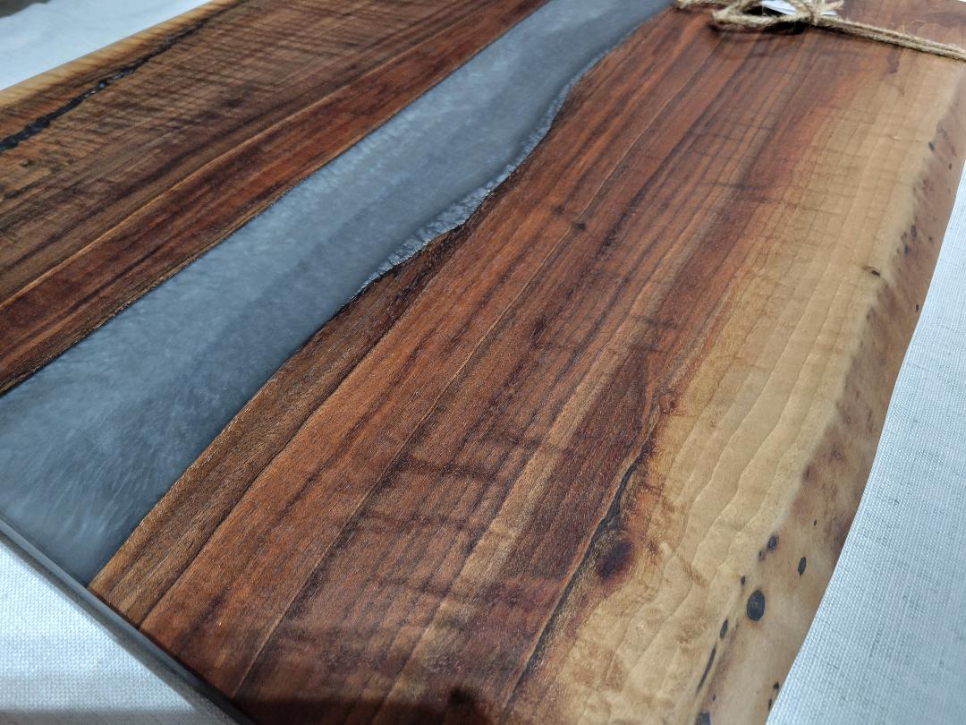 Charcuterie River Board, 18x24" Walnut with Grey Resin