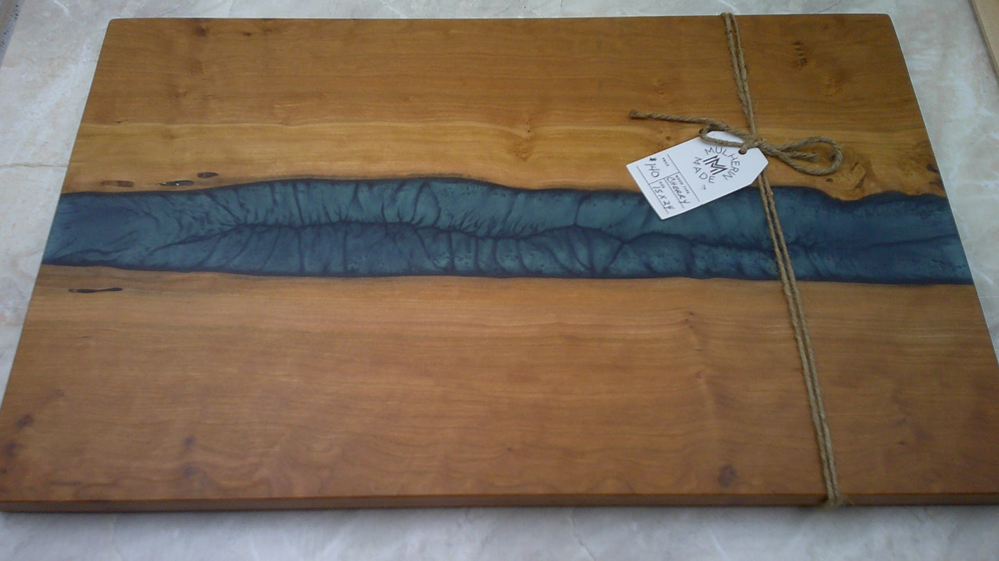 Charcuterie River Board, 15x24" Cherry with Mermaid Dust Resin