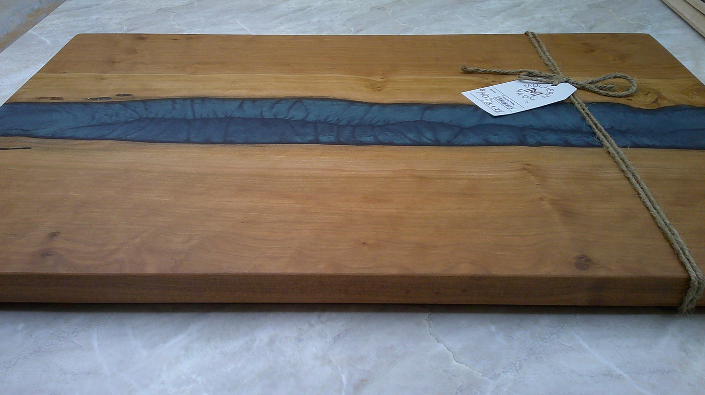 Charcuterie River Board, 15x24" Cherry with Mermaid Dust Resin