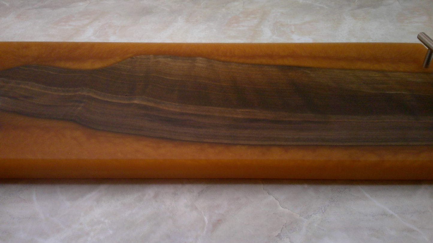 Charcuterie River Board, 9x21" Walnut with Orange Resin