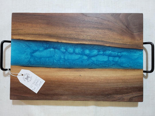 Charcuterie River Board, 12x18" Walnut with Turquoise Resin
