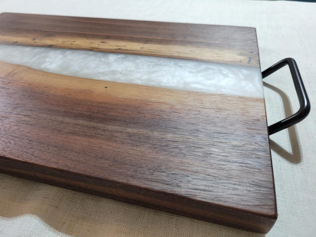 Charcuterie River Board, 12x18" Walnut with White Pearl Resin
