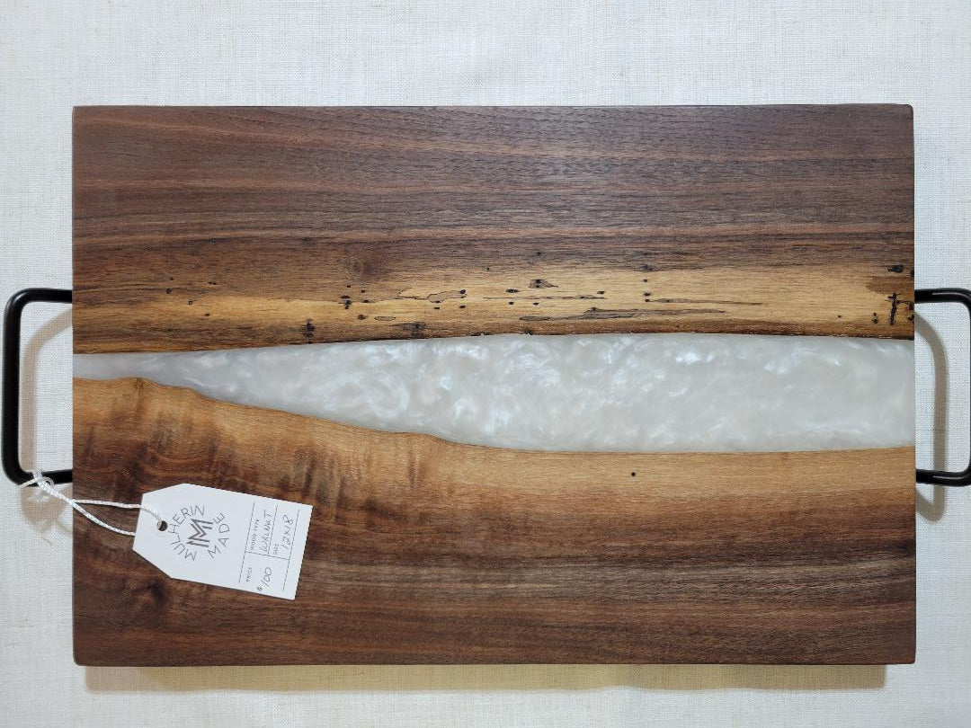Charcuterie River Board, 12x18" Walnut with White Pearl Resin
