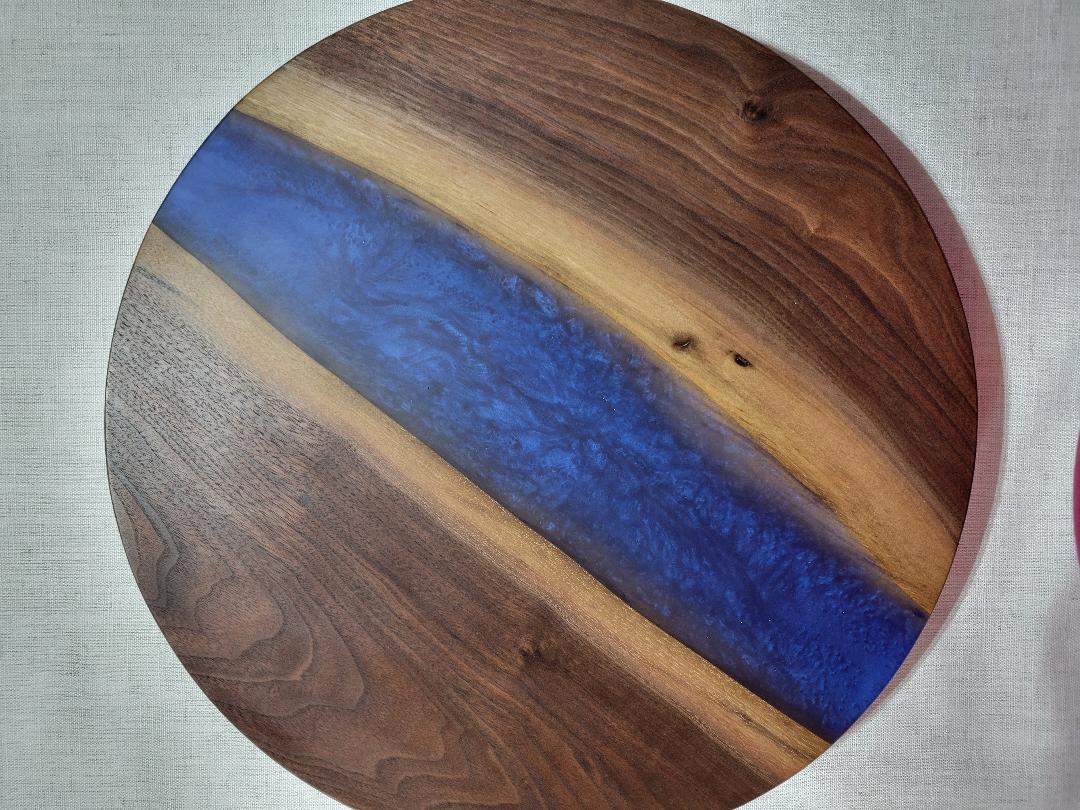 Lazy Susan 16", Walnut with Pacific Blue Resin