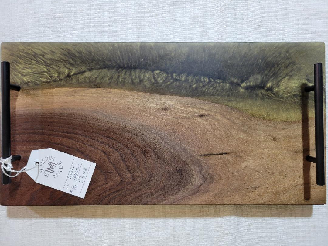 Charcuterie River Board, 9x18" Walnut with Olive Green Resin