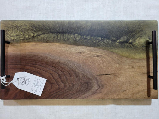 Charcuterie River Board, 9x18" Walnut with Olive Green Resin