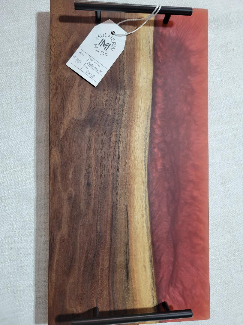 Charcuterie River Board, 9x18" Walnut with Red Resin
