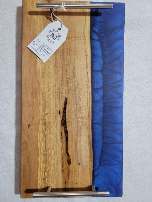 Charcuterie River Board, 9x17" Sycamore with Pacific Blue Resin