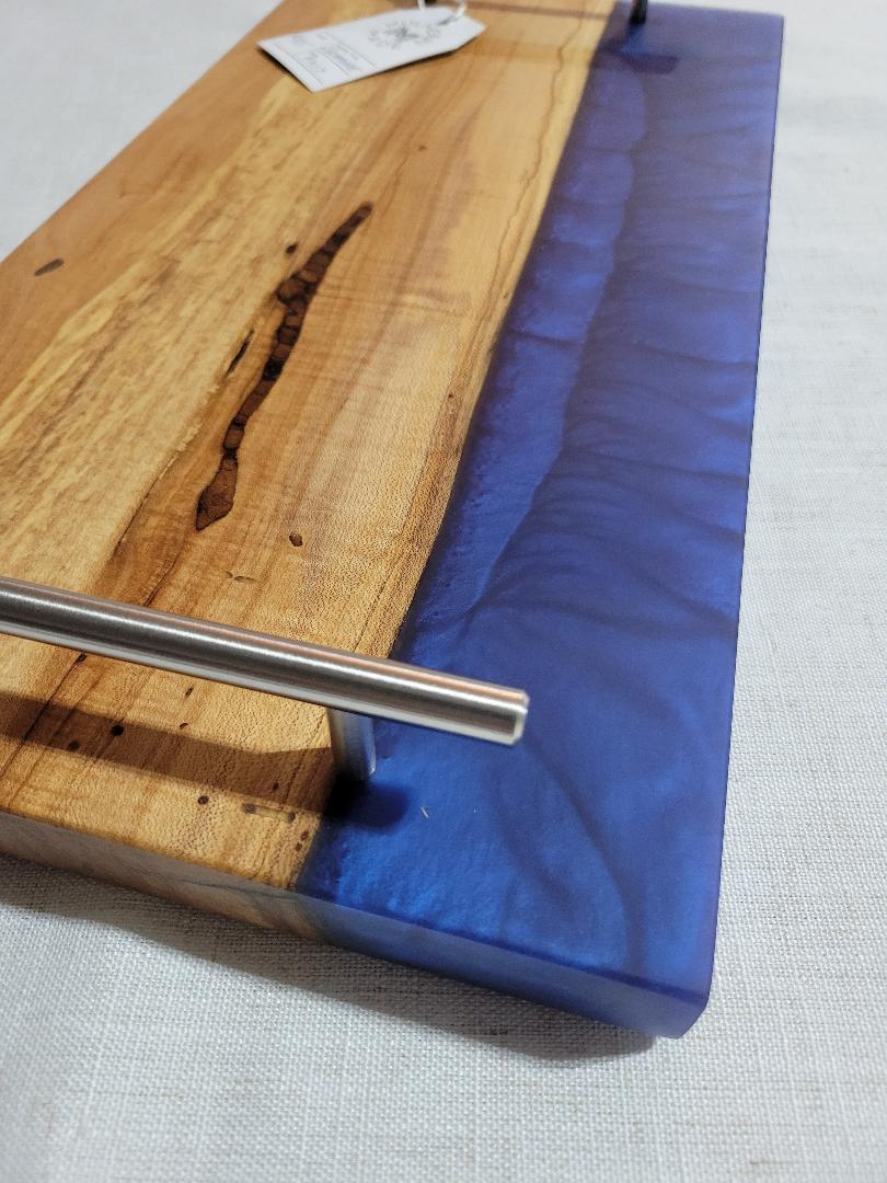 Charcuterie River Board, 9x17" Sycamore with Pacific Blue Resin