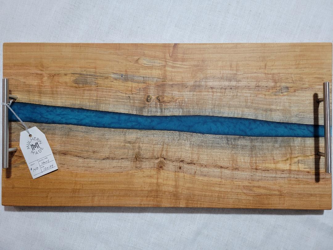 Charcuterie River Board, 12x24" Holly with Turquoise Resin