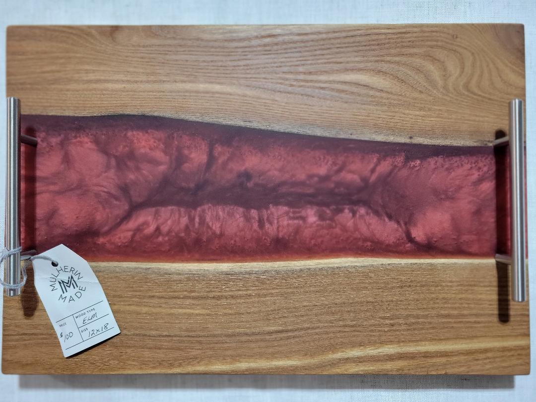 Charcuterie River Board, 12x18" Elm with Red Resin