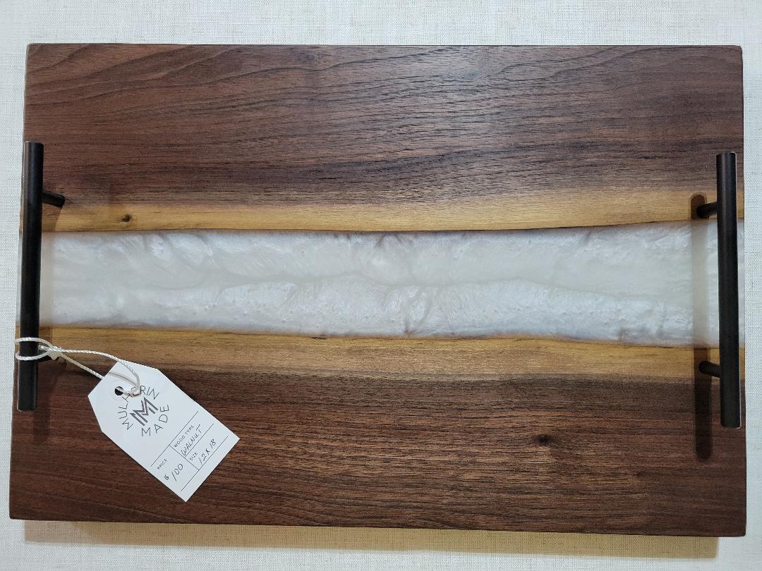 Charcuterie River Board, 12x18" Walnut with White Pearl Resin