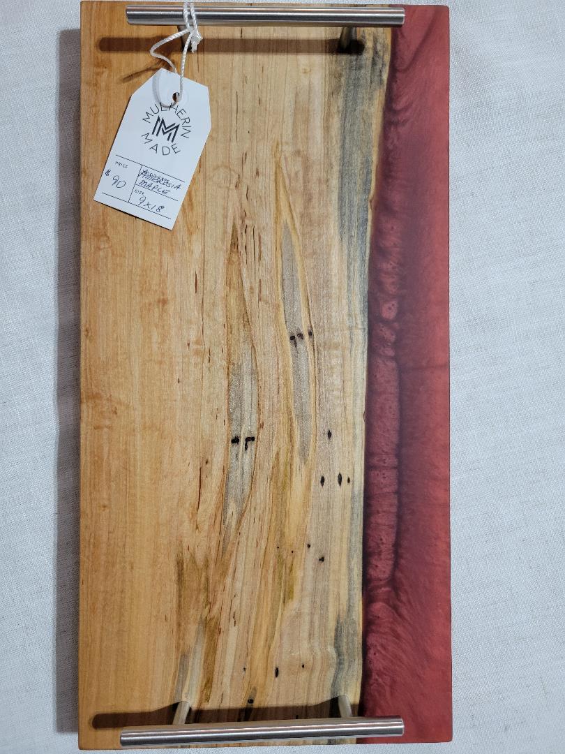 Charcuterie River Board, 9x18" Ambrosia Maple with Red Resin
