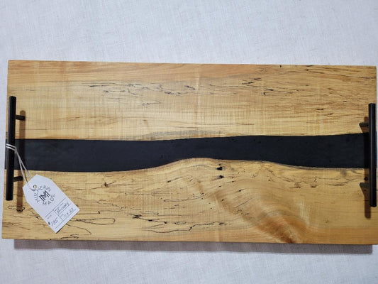 Charcuterie River Board, 11x23" Hickory with Black Resin