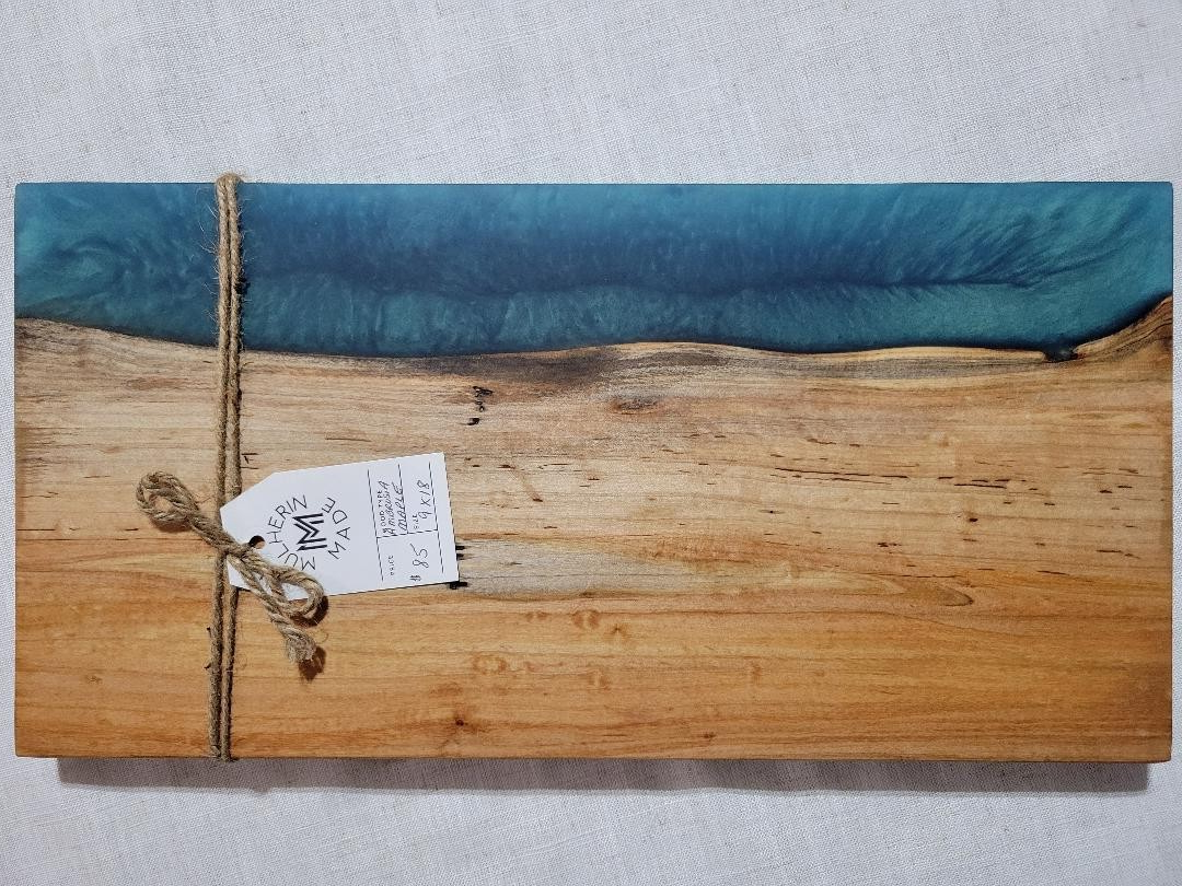 Charcuterie River Board, 9x18" Ambrosia Maple with Mermaid Dust Resin