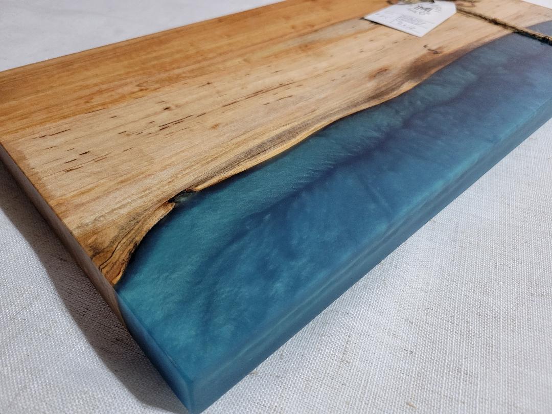 Charcuterie River Board, 9x18" Ambrosia Maple with Mermaid Dust Resin