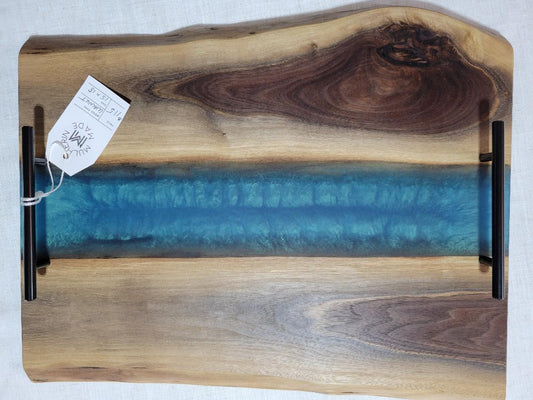Charcuterie River Board, 15x18" Walnut with Mermaid Dust Resin