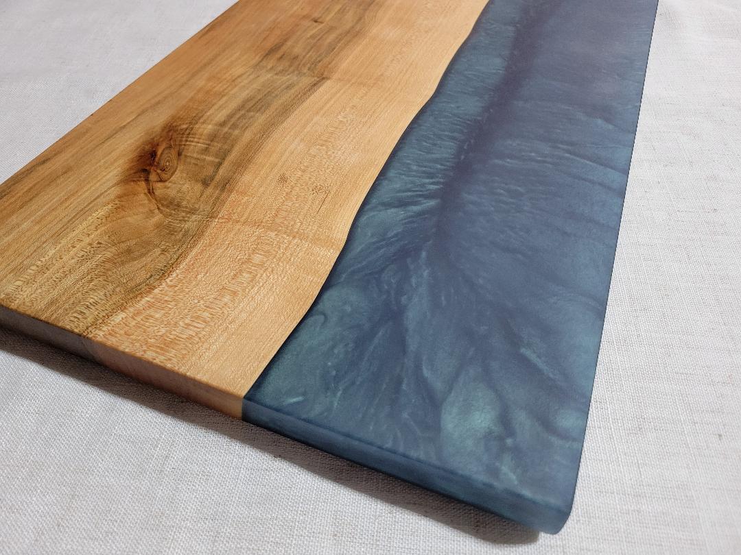 Charcuterie River Board, 12x24" Ambrosia Maple with Mermaid Dust Resin