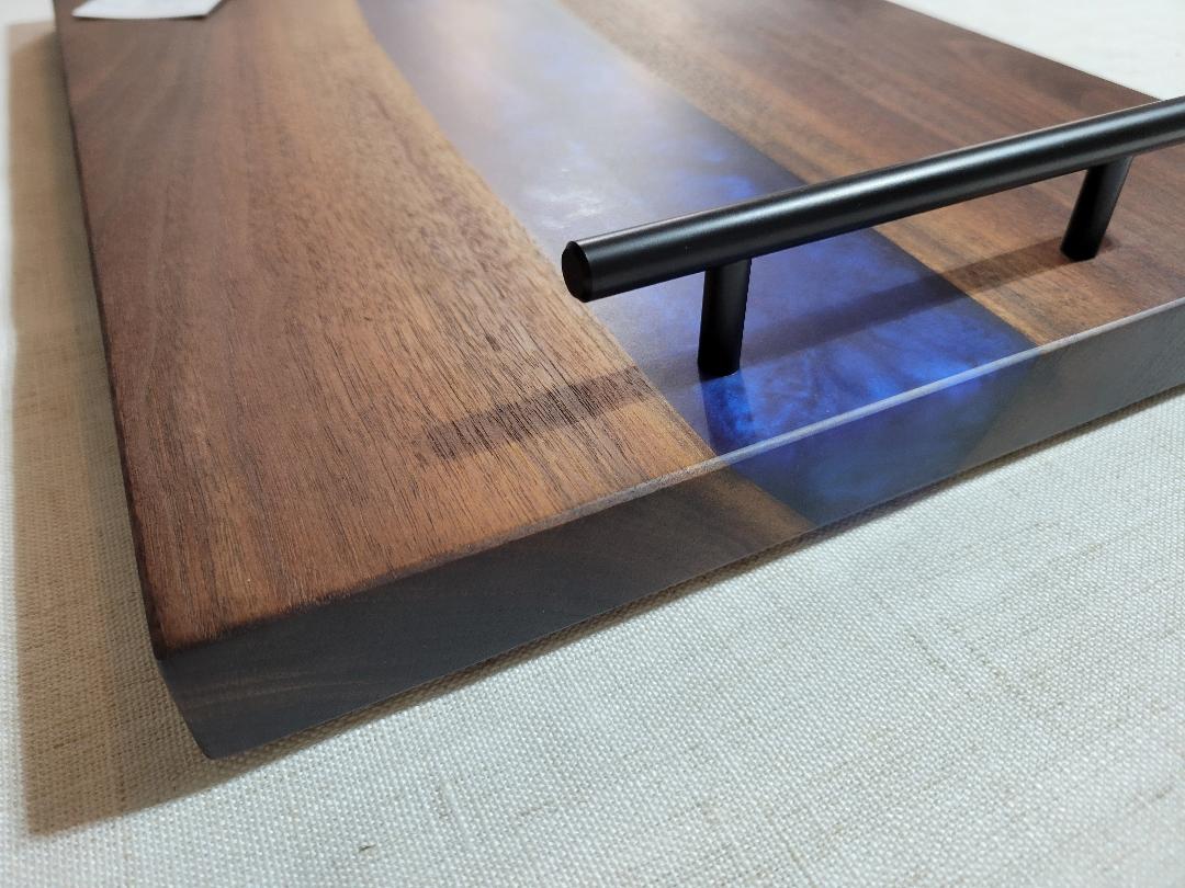 Charcuterie River Board, 12x18" Walnut with Pacific Blue Resin