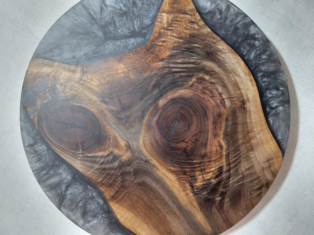 Lazy Susan 16", Walnut with Grey Resin