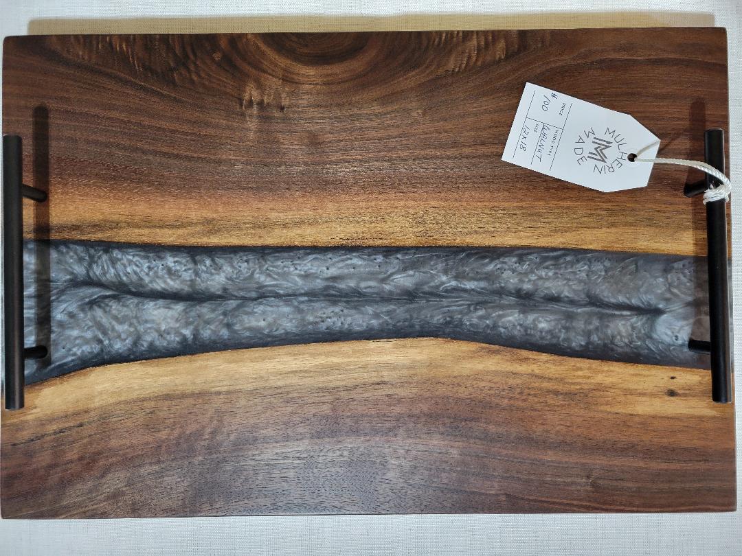 Charcuterie River Board, 12x18" Walnut with Grey Resin