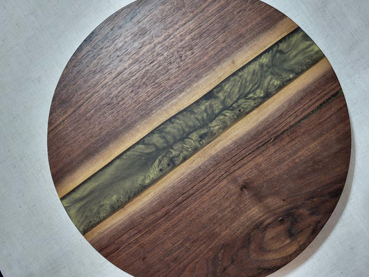 Lazy Susan 16", Walnut with Olive Green Resin
