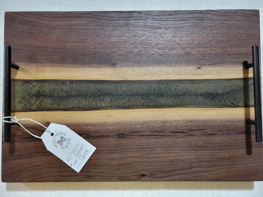 Charcuterie River Board, 12x18" Walnut with Olive Green Resin