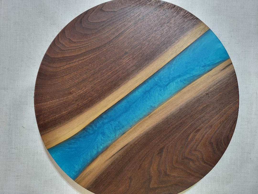 Lazy Susan 16", Walnut with Turquoise Resin