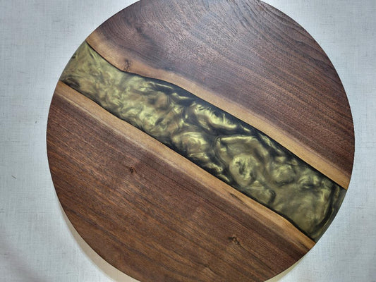 Lazy Susan 16", Walnut with Olive Green Resin