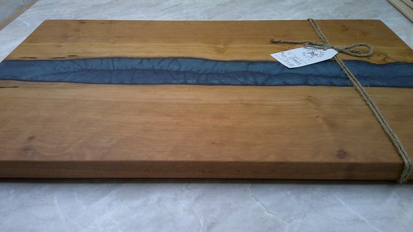 Charcuterie River Board, 15x24" Cherry with Mermaid Dust Resin