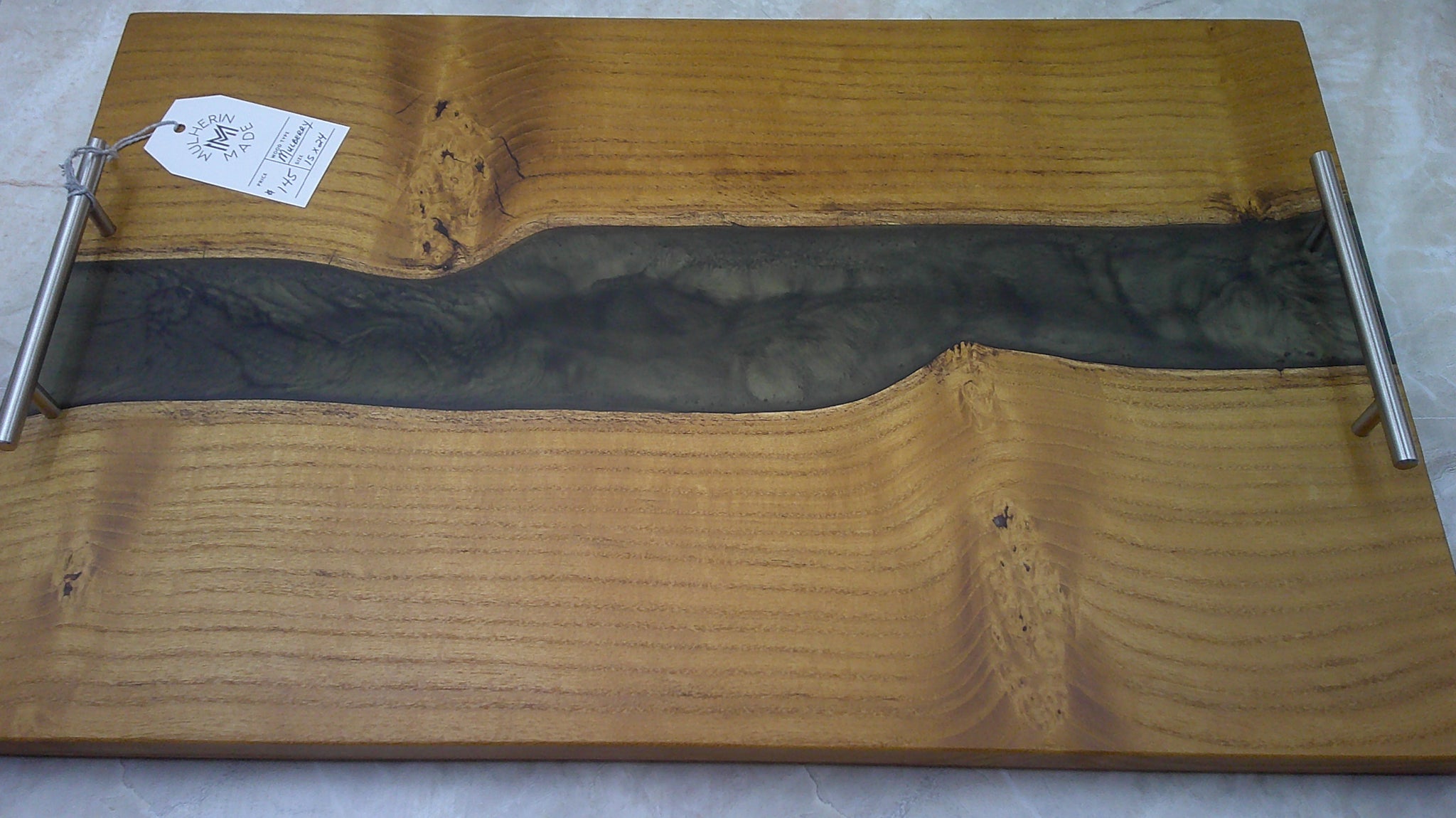Charcuterie River Board, 15x24" Mulberry with Olive Resin