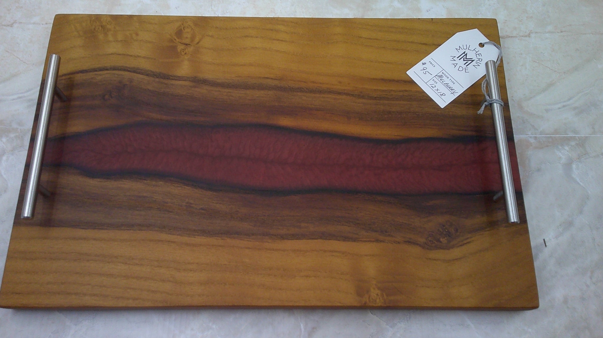 Charcuterie River Board, 12x18" Mulberry with Red Resin