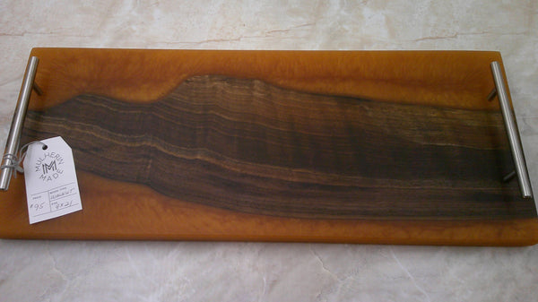 Charcuterie River Board, 9x21" Walnut with Orange Resin