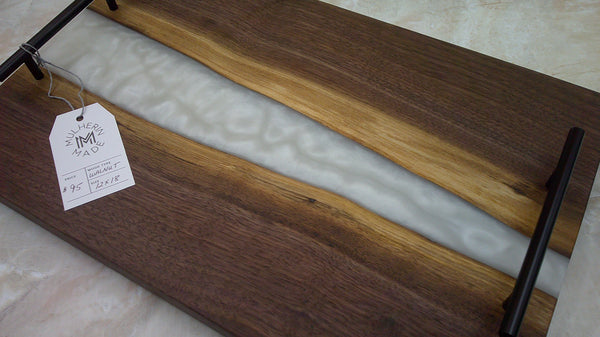 Charcuterie River Board, 12x18" Walnut with Pearl White Resin