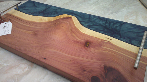 Charcuterie River Board, 12x24" Cedar with Mermaid Dust Resin