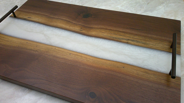 Charcuterie River Board, 15x24" Walnut with Pearl White Resin