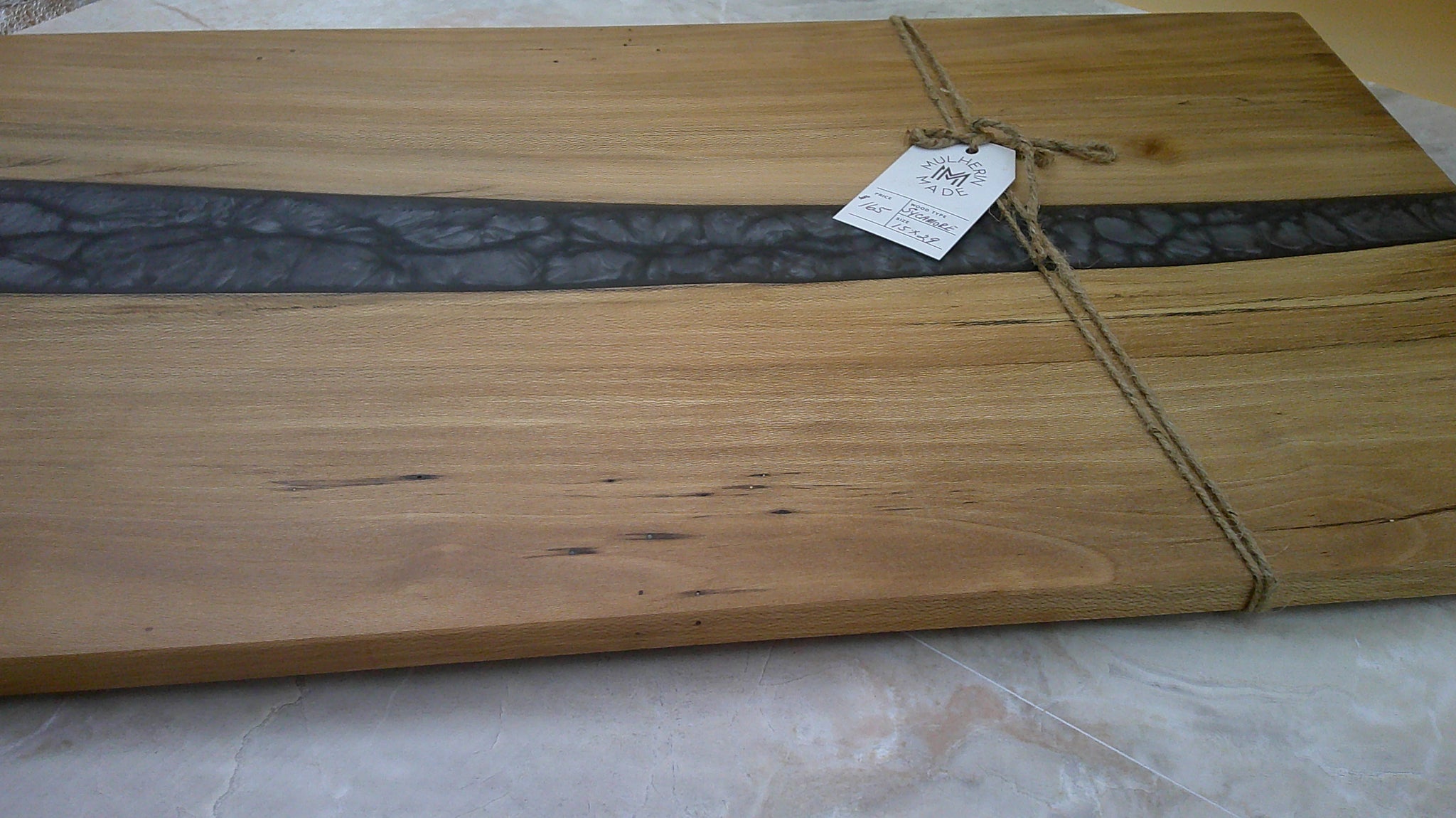 Charcuterie River Board, 15x29" Sycamore with Grey Resin