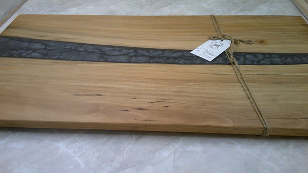 Charcuterie River Board, 15x29" Sycamore with Grey Resin