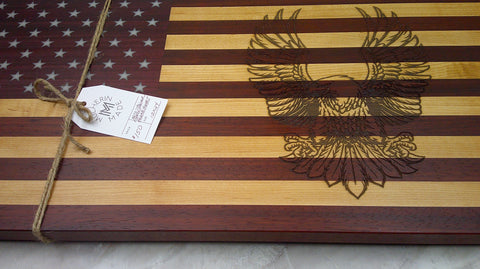 Flag Board, 12x24" American Flag, Padauk/Maple/Purple H Wood With Eagle