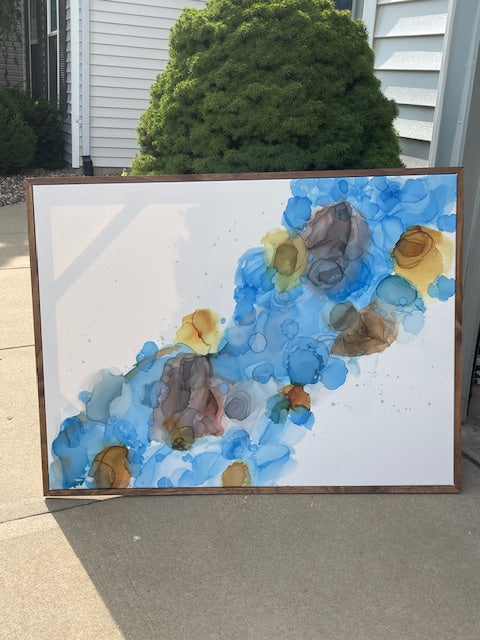Blue and Gold Alcohol Ink Art