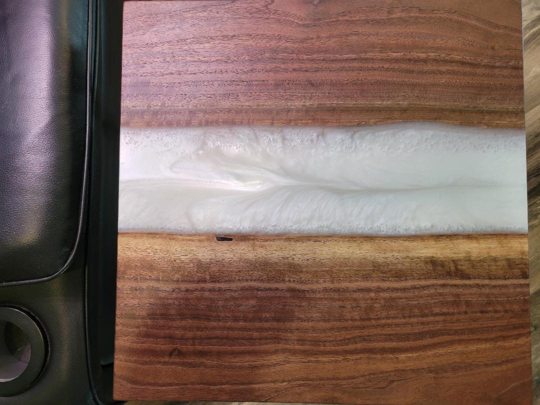 Table, Walnut River End Table with Pearl White Resin